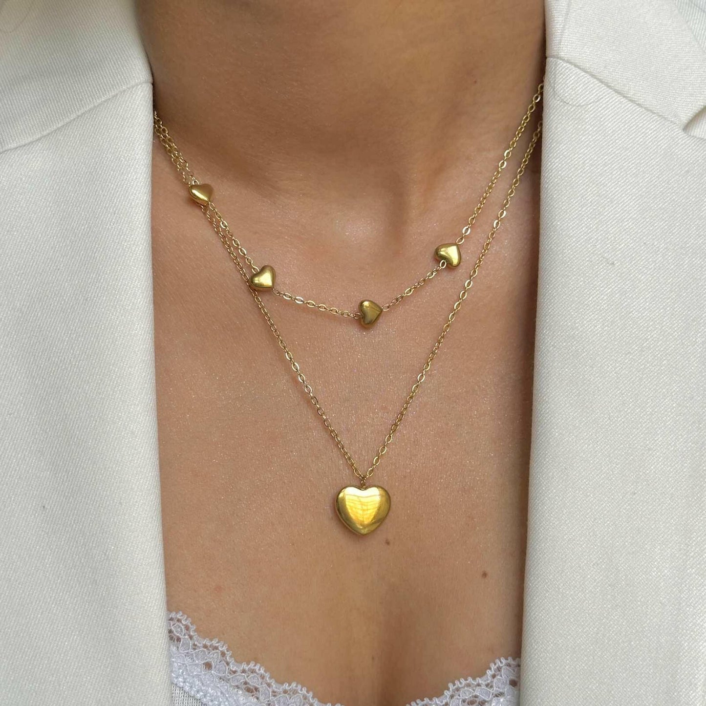 Layered Hearts Necklace The Chic Women.