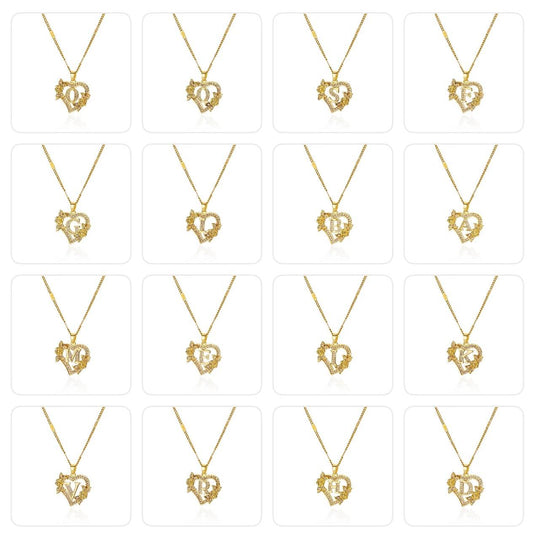 Floral Heart Initial Necklace