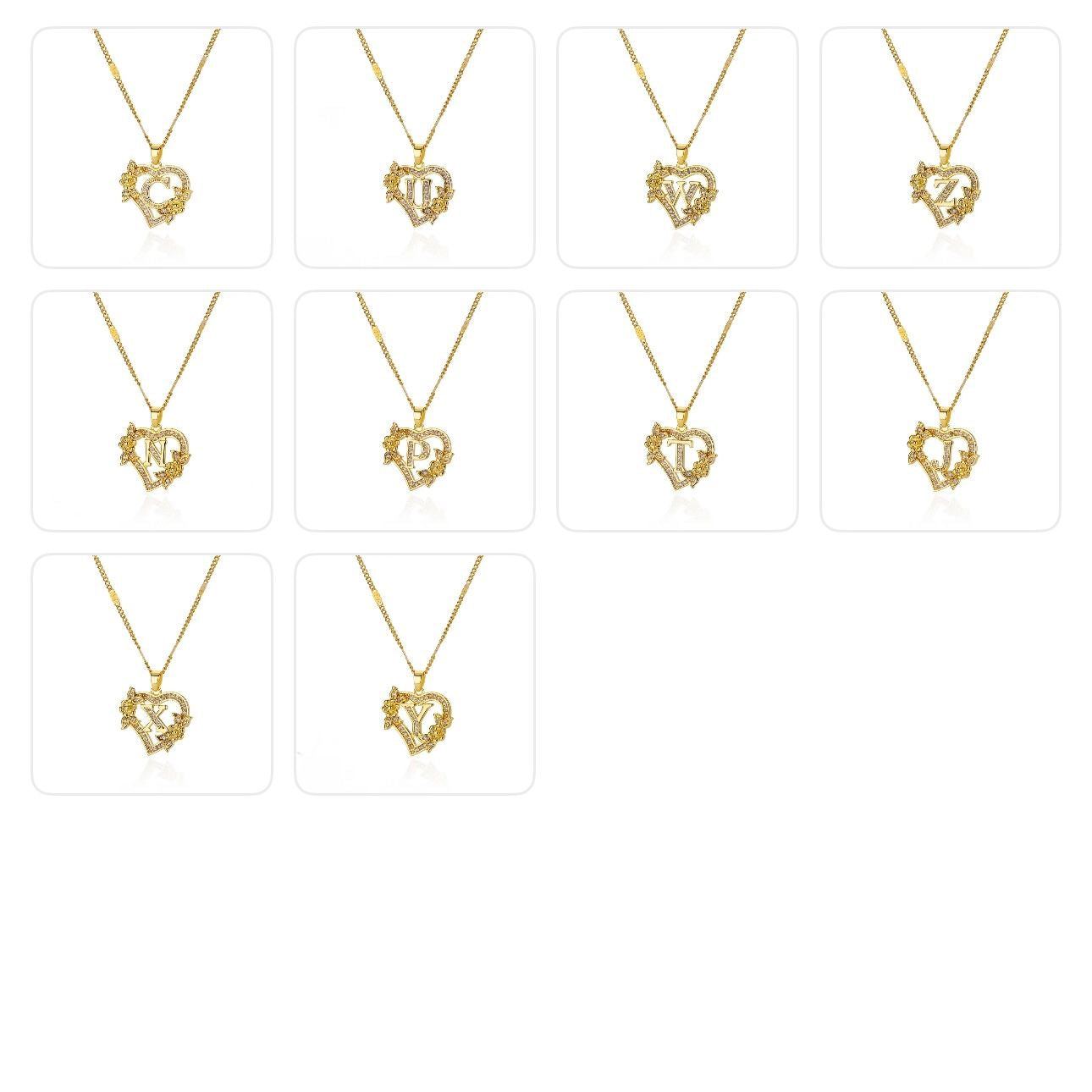 Floral Heart Initial Necklace