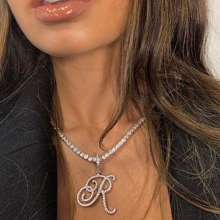 Icy cursive letter necklace 