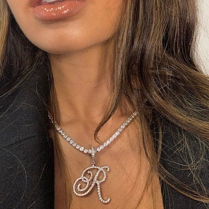 Icy cursive letter necklace 