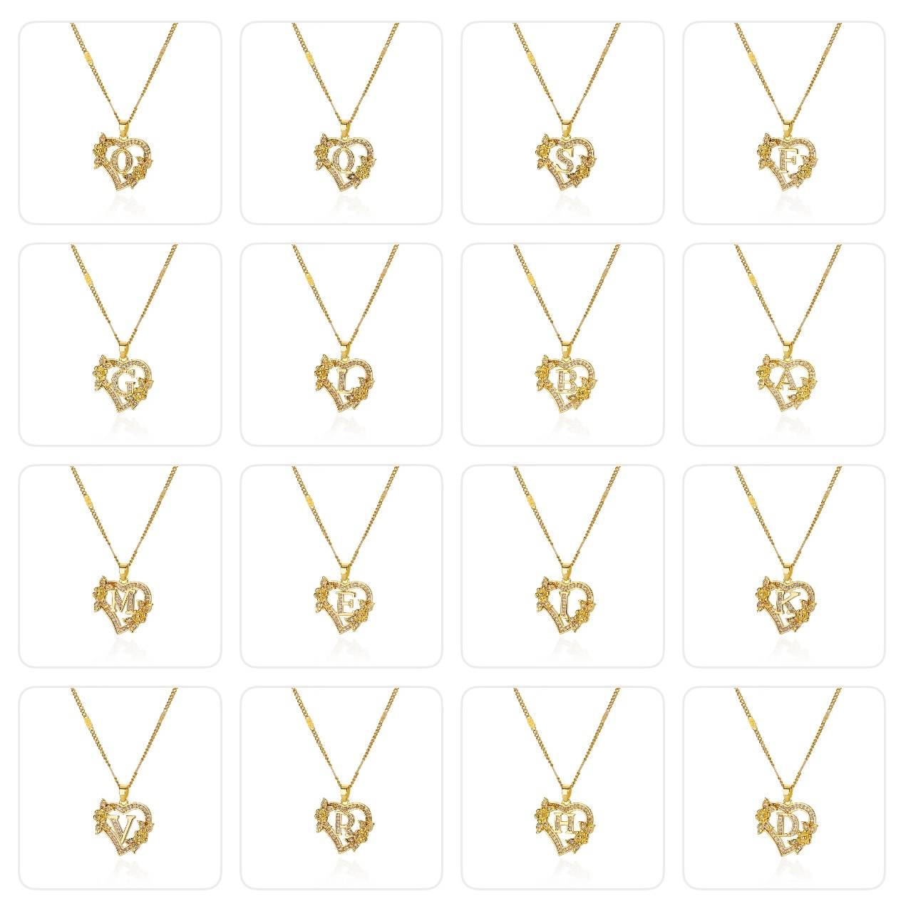 Floral Heart Initial Necklace