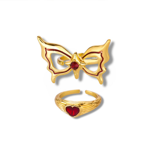 Ruby Heart wings Ring