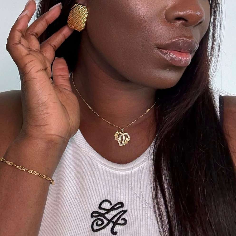 Floral Heart Initial Necklace