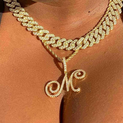 Icy Cursive Letter Necklace  The Chic Women.