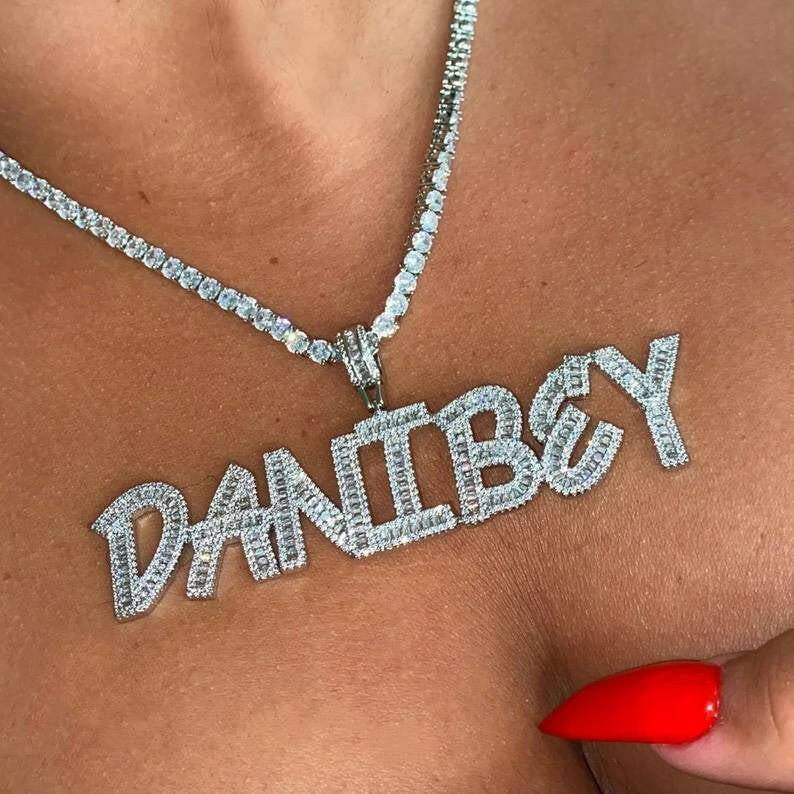 Icy Baguette Name Necklace  The Chic Women.