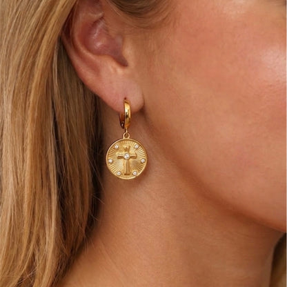Cross Coin Earrings
