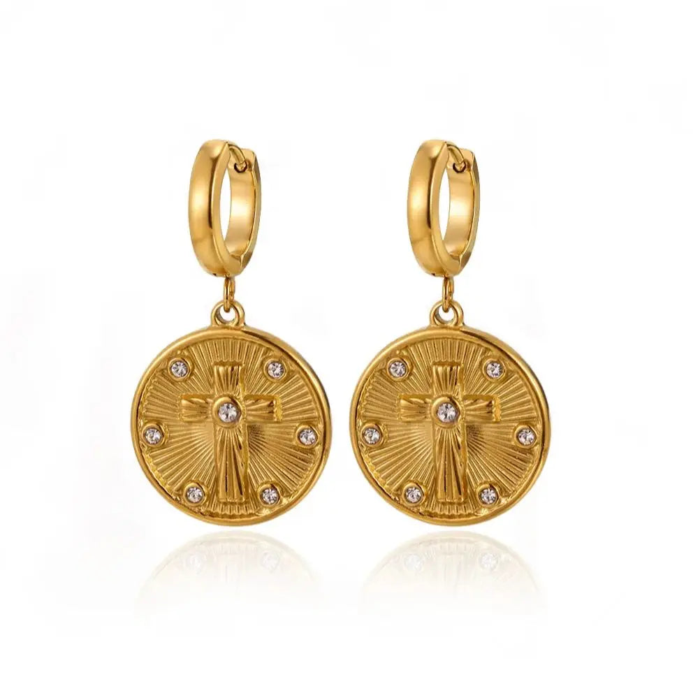 Cross Coin Earrings